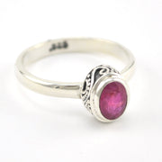 Side View Silver Ruby 5x7mm Oval Bali Ring