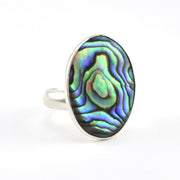 Side View Sterling Silver Abalone Oval Adjustable Ring