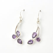Side View Sterling Silver Amethyst 3 Stone Drop Earrings