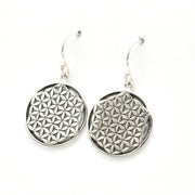Side View Sterling Silver Flower of Life Dangle Earrings