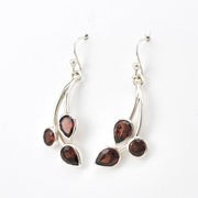 Side View Sterling Silver Garnet 3 Stone Drop Earrings