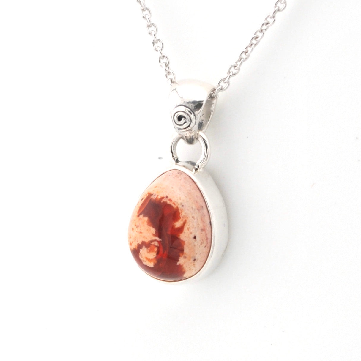 Side View Sterling Silver Mexican Fire Opal Tear Necklace
