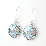 Side View Sterling Silver Roman Glass Round Dangle Earrings