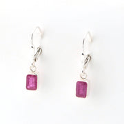 Side View Sterling Silver Ruby 4x6mm Rectangle Dangle Earrings