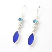 Side View Sterling Silver Topaz Pearl Sea Glass Earrings