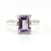Silver Amethyst 7x9mm Prong Set Rectangle Ring Size 8