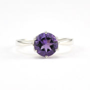 Silver Amethyst 8mm Round Prong Set Ring