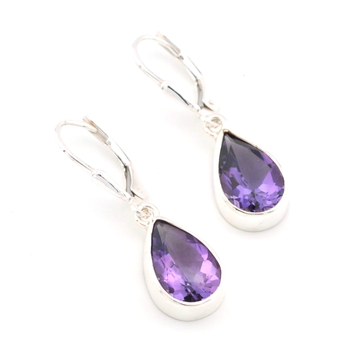 Silver Amethyst 8x12mm Tear Dangle Earrings