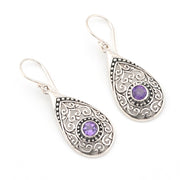 Silver Amethyst Tear Bali Earrings 15644