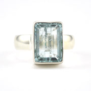 Silver Aquamarine 9x12mm Rectangle Ring