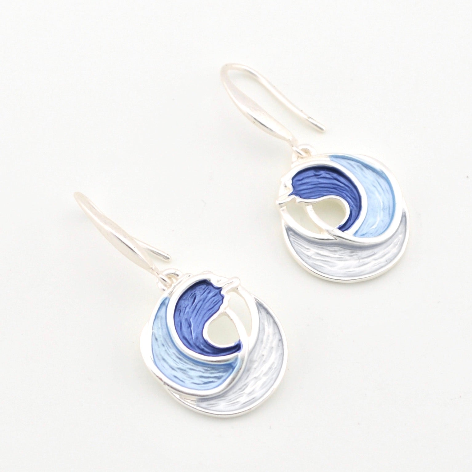 Silver Blue Ocean Waves Earrings