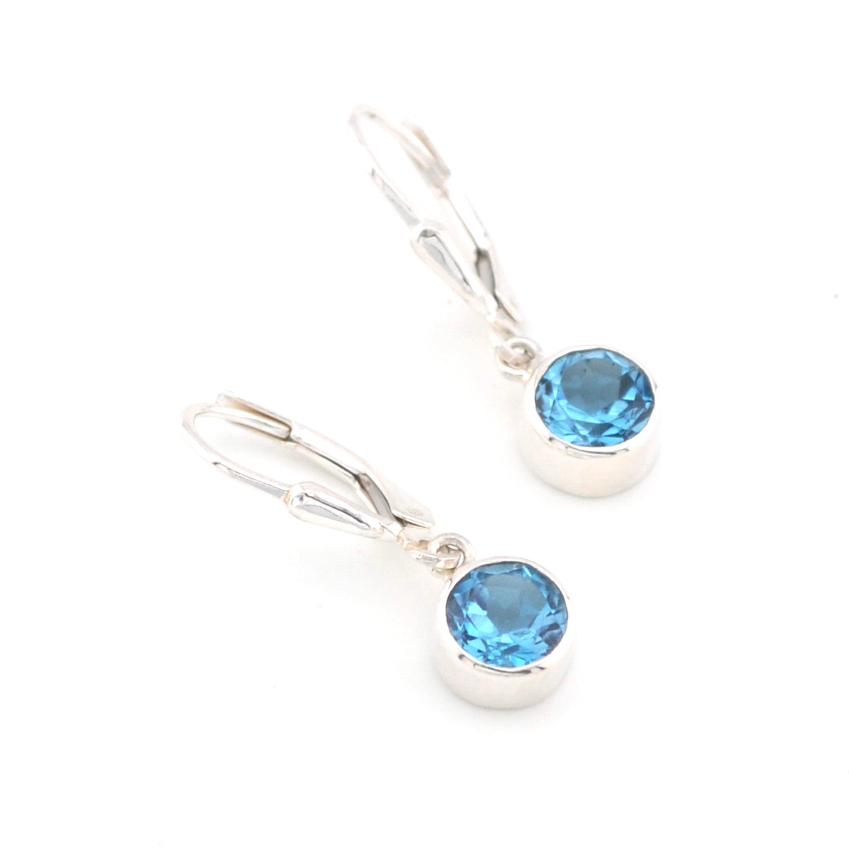 Silver Blue Topaz 6mm Round Dangle Earrings