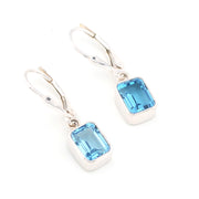 Silver Blue Topaz 6x8mm Rectangle Dangle Earrings