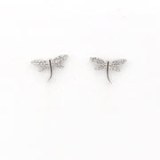 Pair of silver dragonfly earrings on a white background