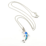 Silver Created Opal Dolphin Necklace