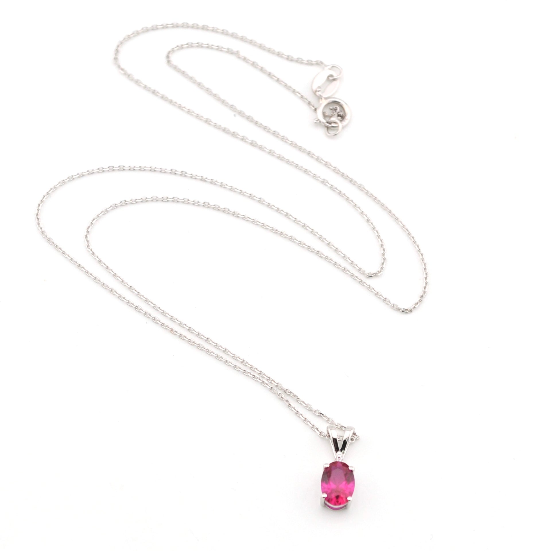 Silver Created Ruby 1ct Oval CZ Necklace