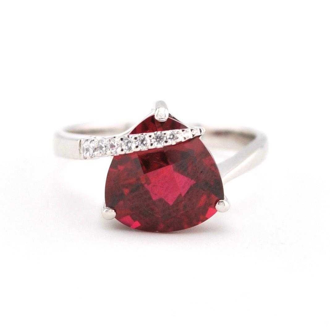 Silver Created Ruby 4.3ct Trillion CZ Ring