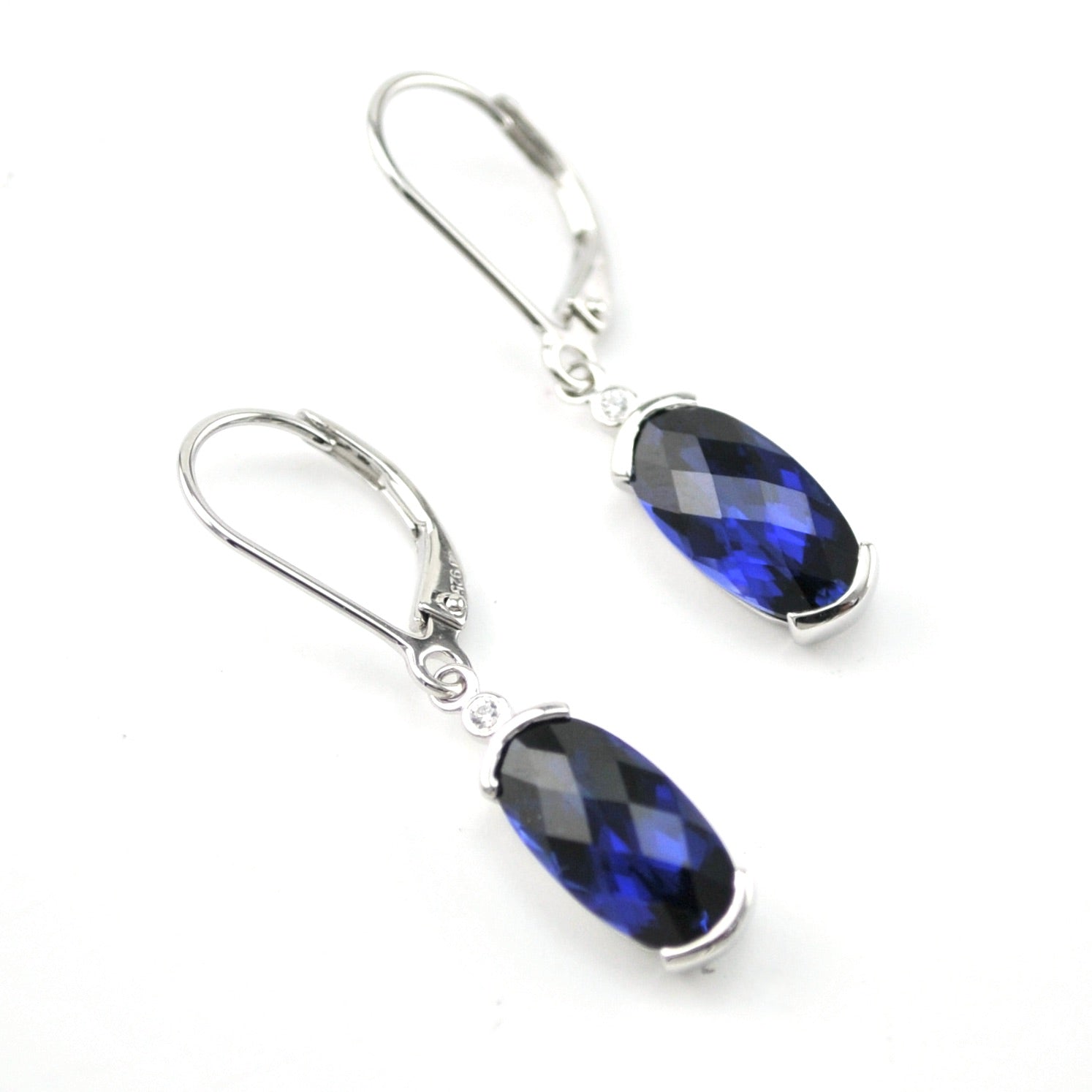 Silver Created Sapphire 5.8ct Oval CZ Dangle Earrings
