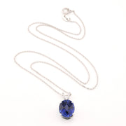 Silver Created Sapphire 5ct Oval CZ Necklace