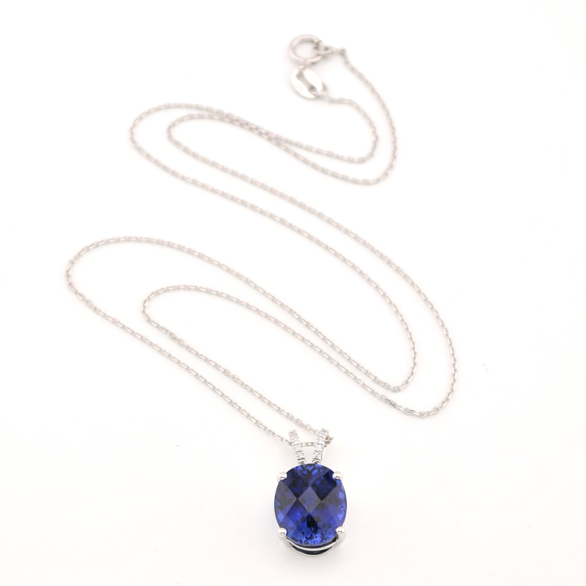 Silver Created Sapphire 5ct Oval CZ Necklace
