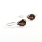 Silver Garnet 7x9mm Tear Dangle Earrings