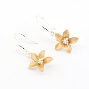 Silver Gold Flower Five Petal Dangle Earrings