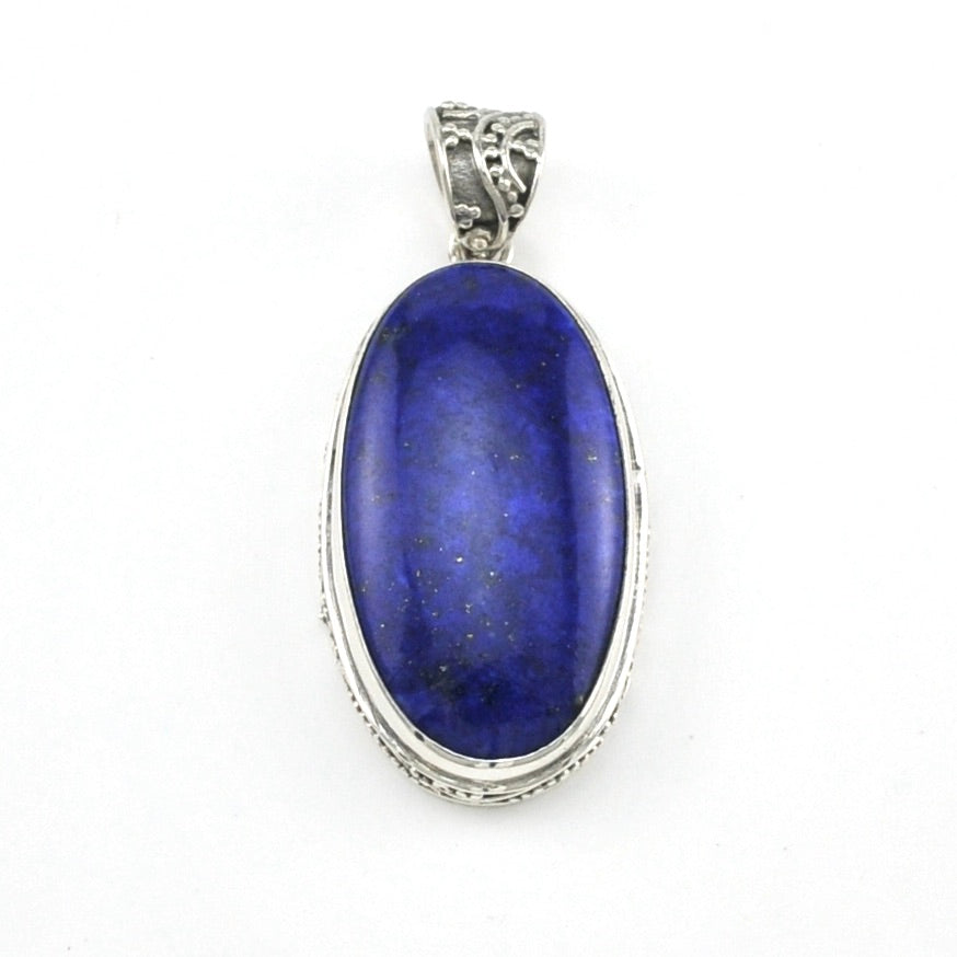 Silver Lapis 16x28mm Oval Bali Pendant without chain