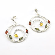 Silver Multicolored Amber Spiral Dangle Earrings