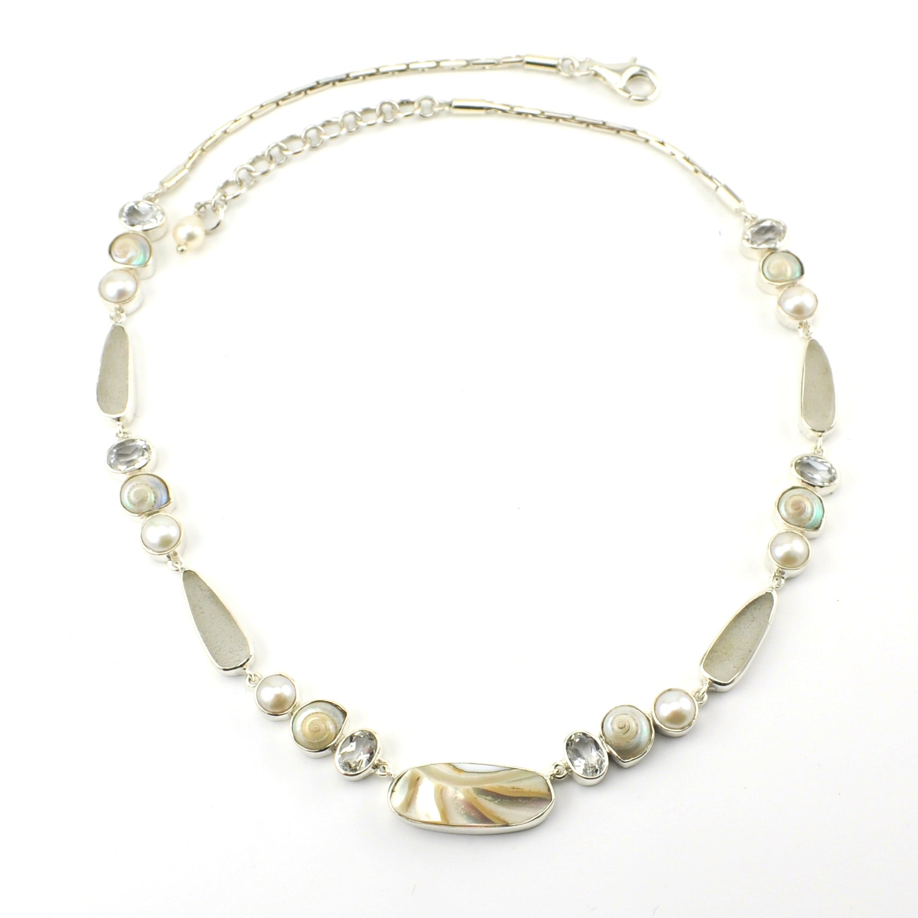 Silver Nautilus Shell White Topaz Pearl Malabar Shell Necklace