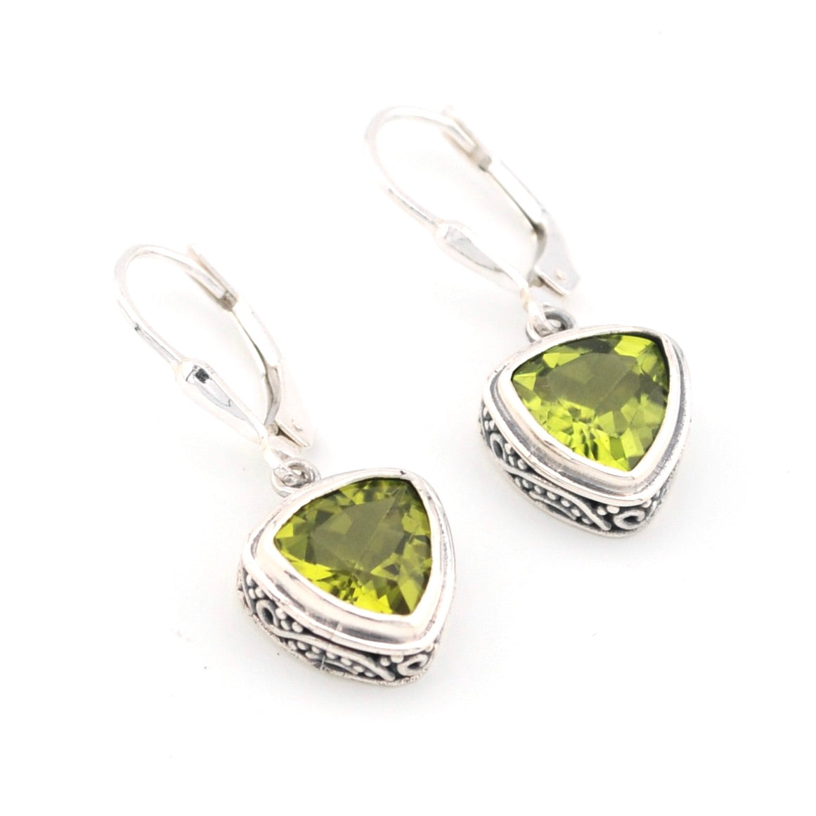 Silver Peridot 9mm Trillion Bali Earrings