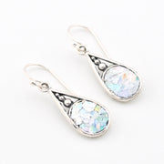 Silver Roman Glass Oval Dangle Earrings