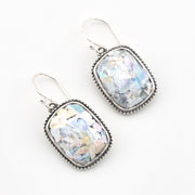 Silver Roman Glass Rectangle Dangle Earrings