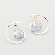 Silver Roman Glass Round Swirl Post Earrings