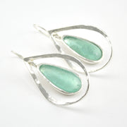 Silver Roman Glass Tear in Silver Tear Dangle Earring