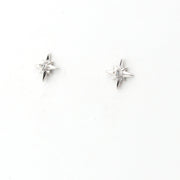 Pair of silver star-shaped earrings on a white background