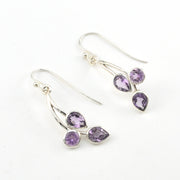 Sterling Silver Amethyst 3 Stone Drop Earrings