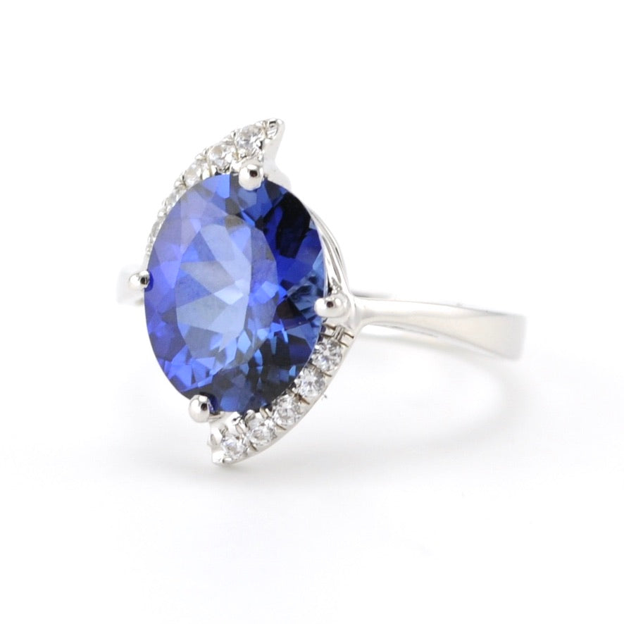 Sterling Silver Created Sapphire 5.3ct Cubic Zirconia Ring Size 7