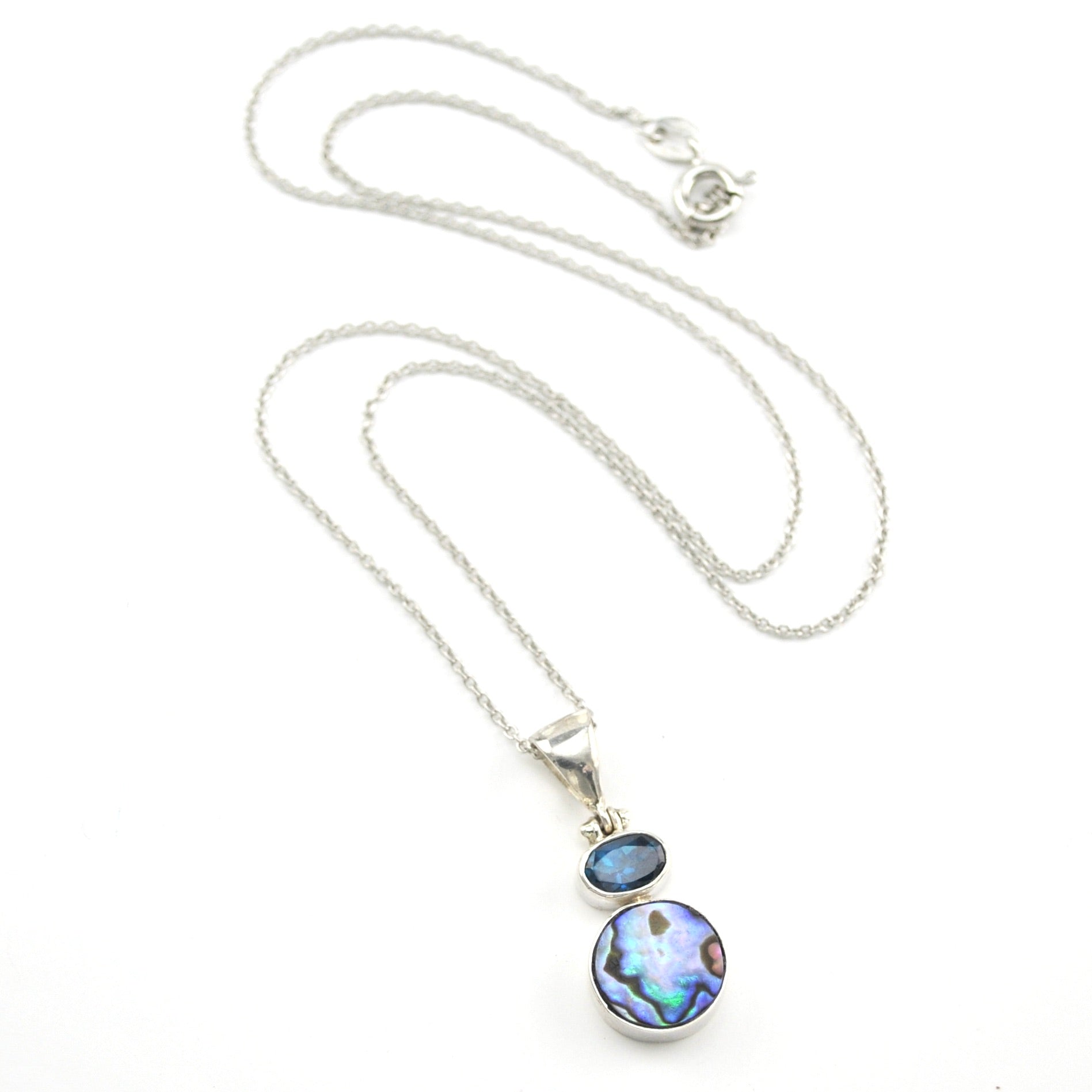 ACA# outlet Sterling 925 Silver Necklace with Ocean Blue Abalone InlaySilver 925 Pendan