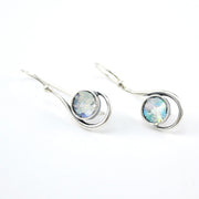 Sterling Silver Roman Glass Round Swirl Dangle Earrings