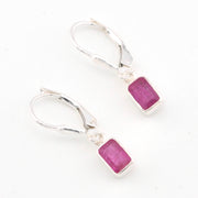 Sterling Silver Ruby 4x6mm Rectangle Dangle Earrings