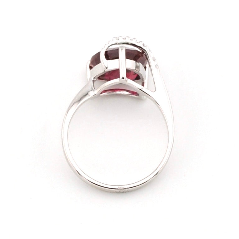 View from Side Silver Created Ruby 4.3ct Trillion CZ Ring
