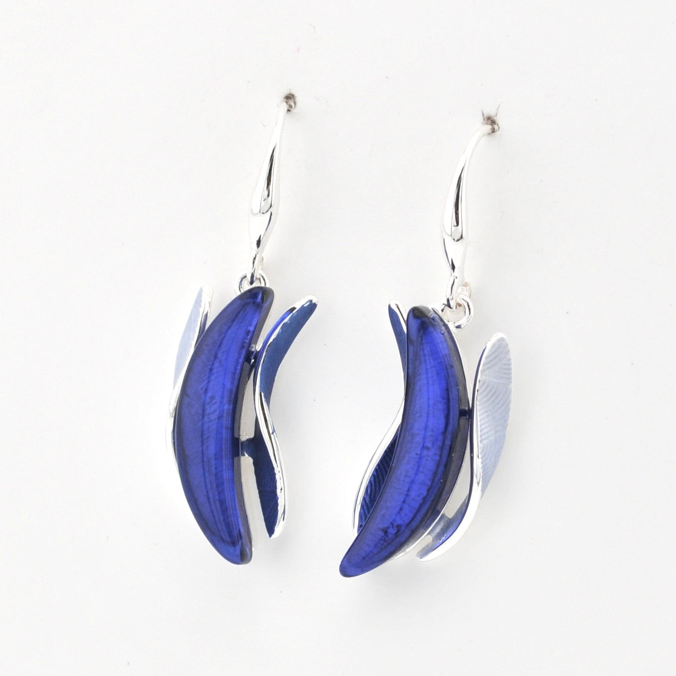 Side View Blue Resin Shell Wave Earrings