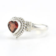 Side View Sterling Silver Garnet 5mm Heart Ring
