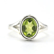 Alt View Sterling Silver Peridot 7x9mm Oval Bali Ring