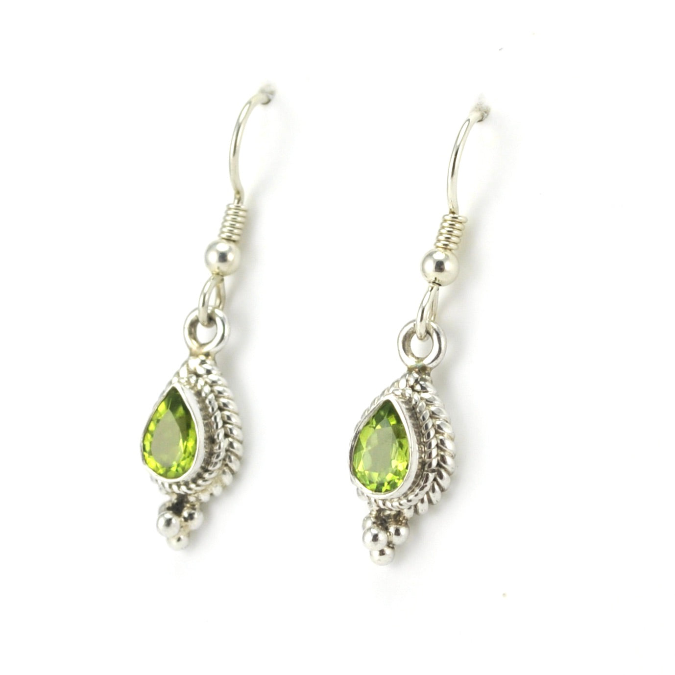 Side View Sterling Silver Peridot 5x7mm Teardrop Dangle Earrings