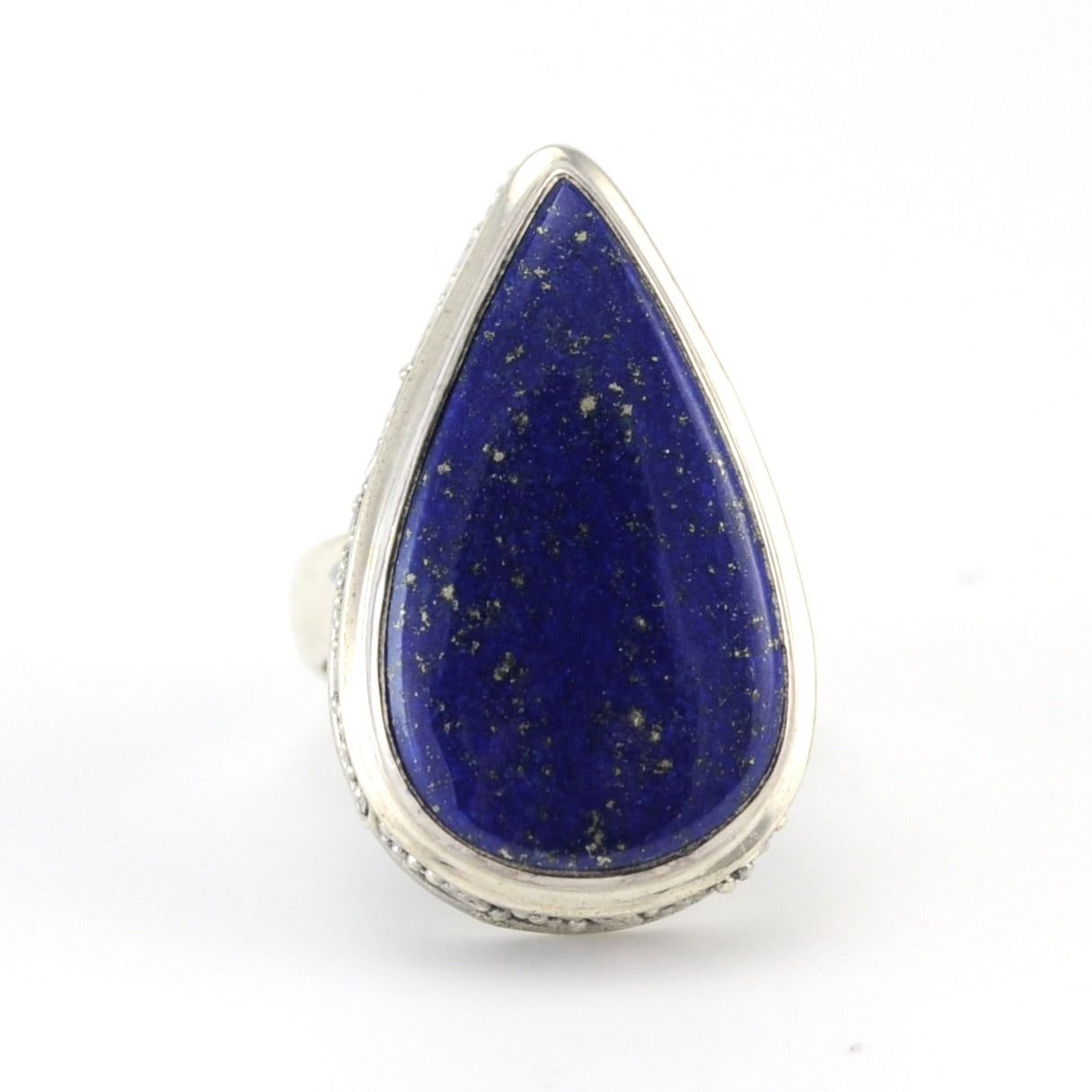 Alt View Sterling Silver Lapis Tear Bali Ring
