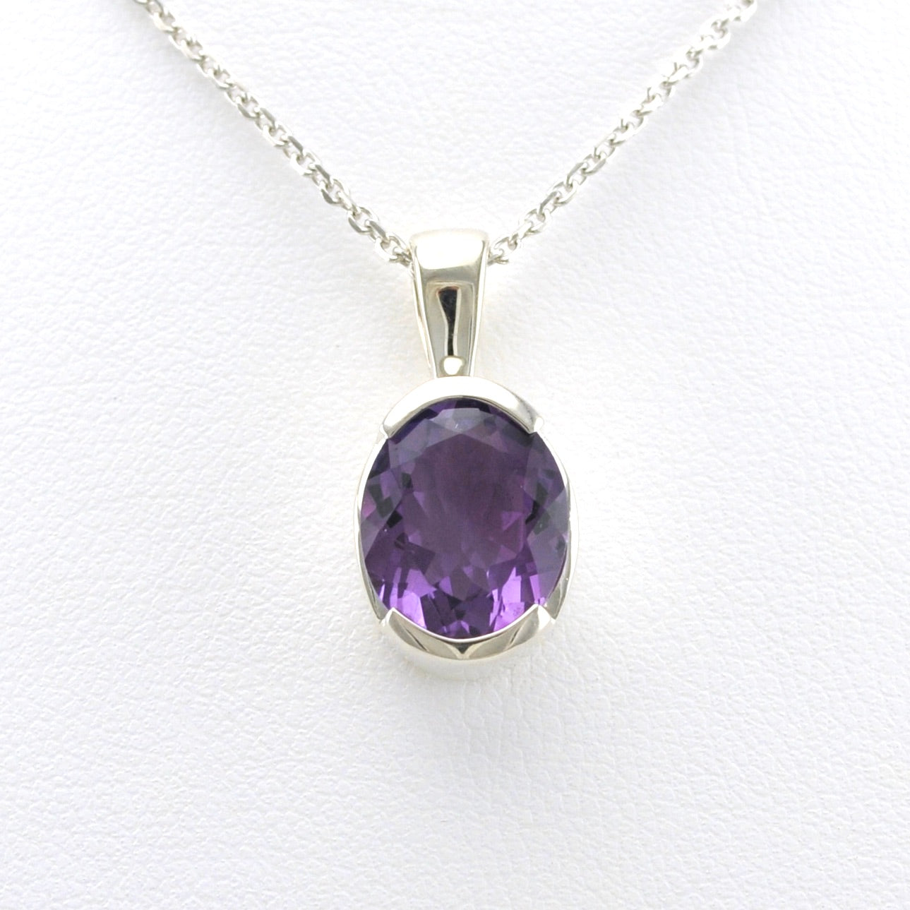 Alt View Sterling Silver Amethyst 9x11mm Oval Necklace