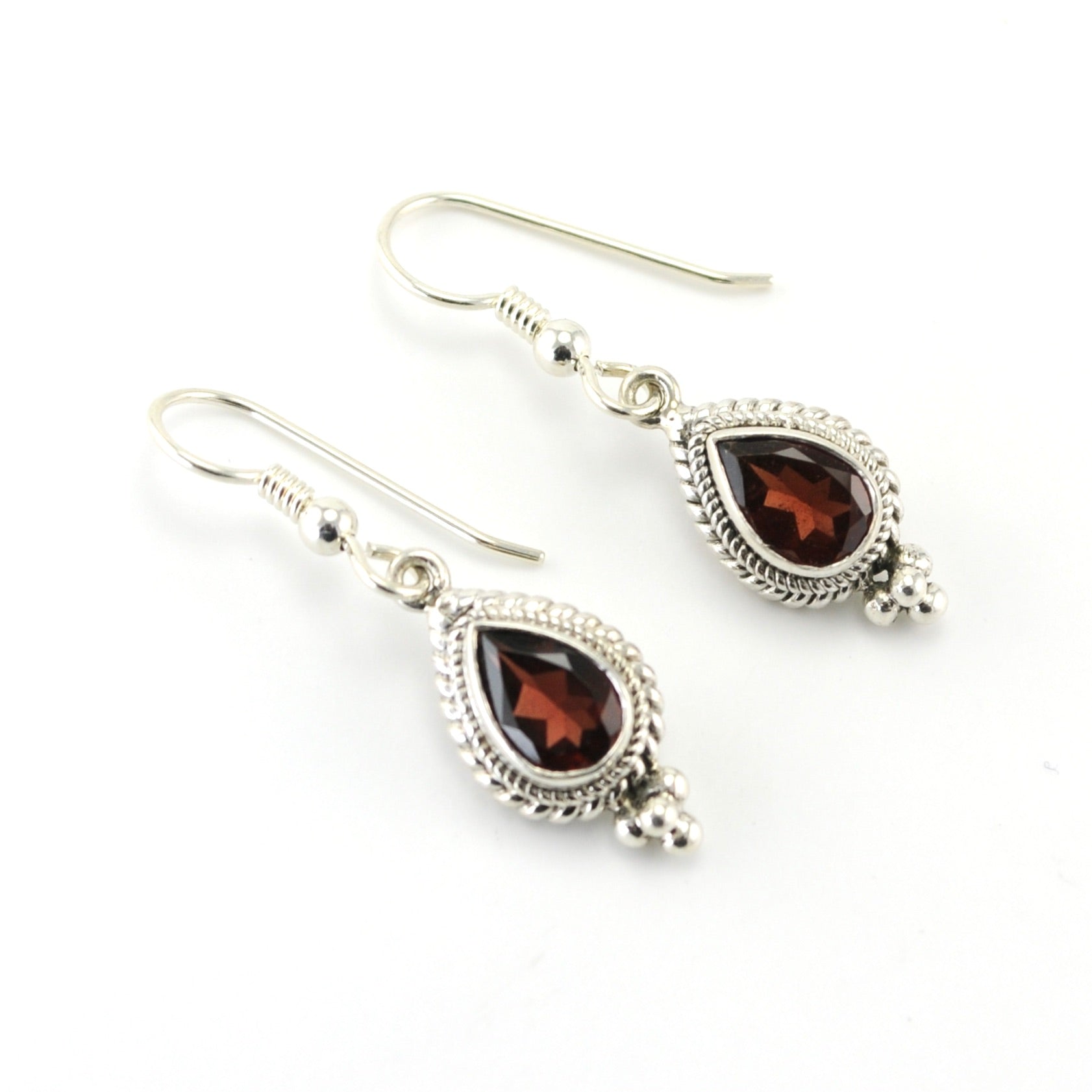 Sterling Silver Garnet 6x9mm Teardrop Dangle Earring