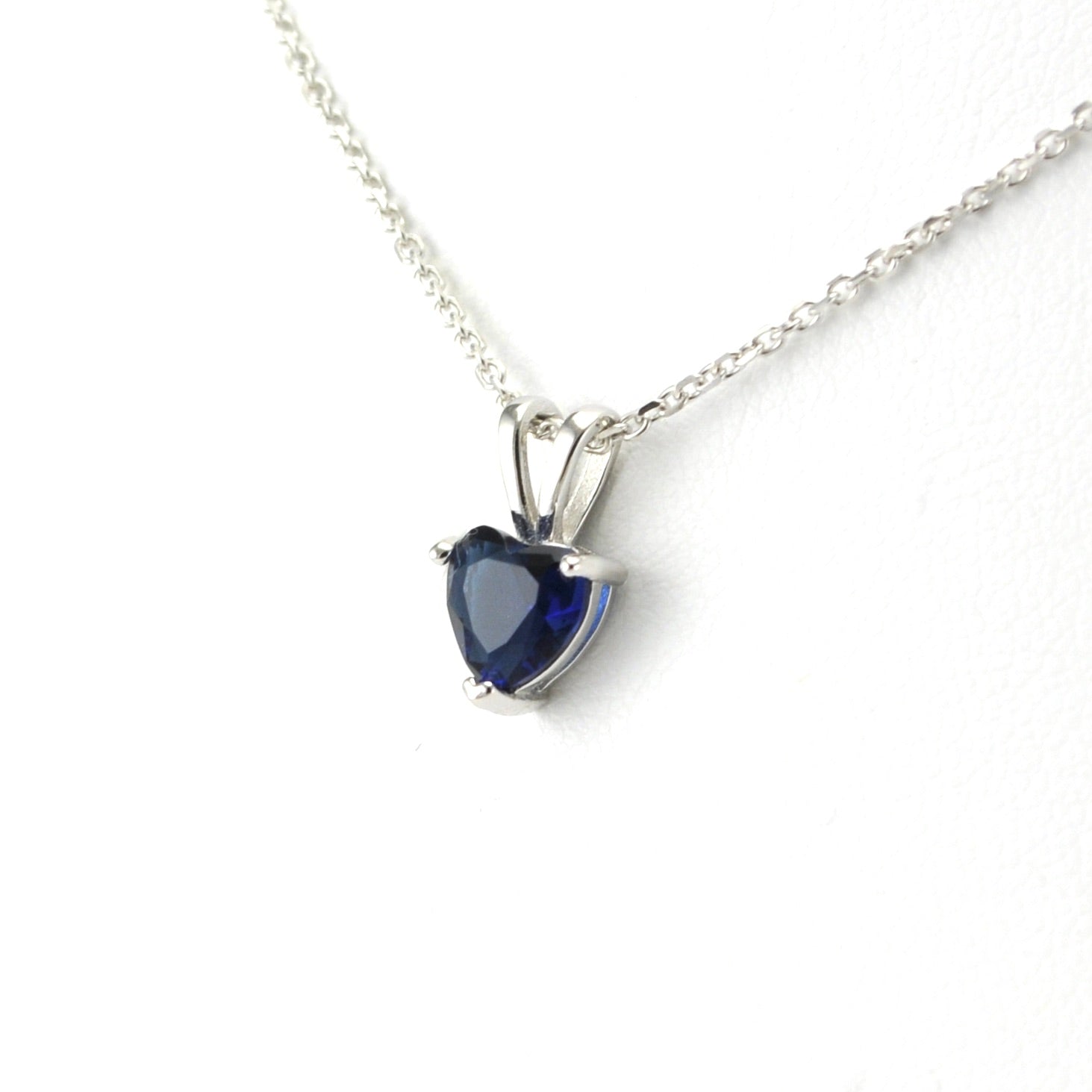 Side View Sterling Silver Sapphire CZ Heart Necklace