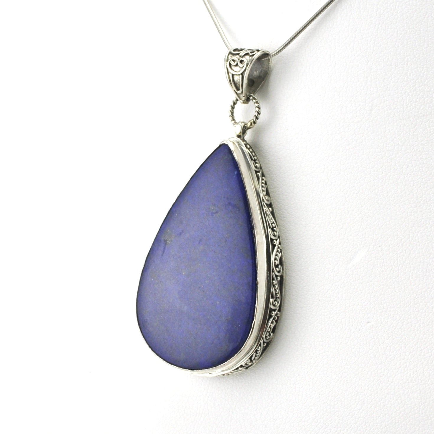 Sterling Silver Lapis 24x41mm Tear Bali Pendant